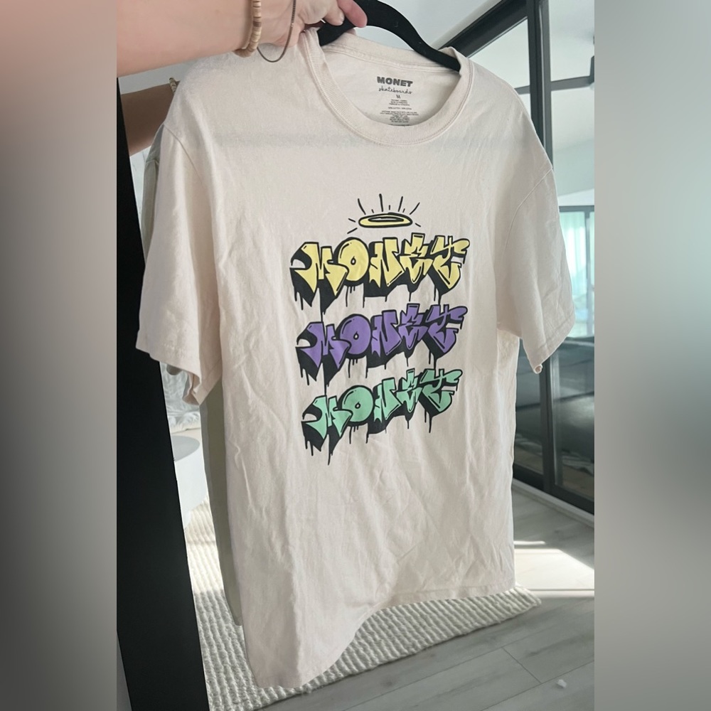 MONET Skateboards Mens M T-shirt Size Medium Graffiti white Halo